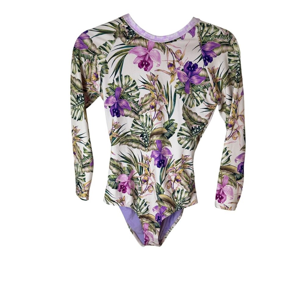 Splendid Girls  Size 16 Long Sleeve Rashguard One Piece Swimsuit Floral Print